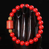 Chinese Buddhist Scripture Cinnabar Beads Bracelet for Luck