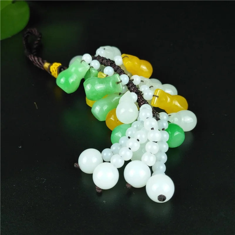 Chinese Multicolor Jade Lucky Charm Car Ornament