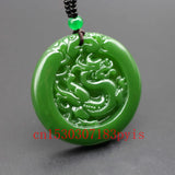Chinese Carved Dragon Green Jade Pendant Necklace Charm Jadeite Jewelry