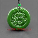 Chinese Carved Dragon Green Jade Pendant Necklace Charm Jadeite Jewelry
