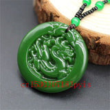 Chinese Carved Dragon Green Jade Pendant Necklace Charm Jadeite Jewelry