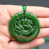 Chinese Carved Dragon Green Jade Pendant Necklace Charm Jadeite Jewelry