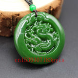 Chinese Carved Dragon Green Jade Pendant Necklace Charm Jadeite Jewelry