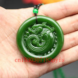 Chinese Carved Pixiu Green Jade Pendant Necklace Amulet for Men Women