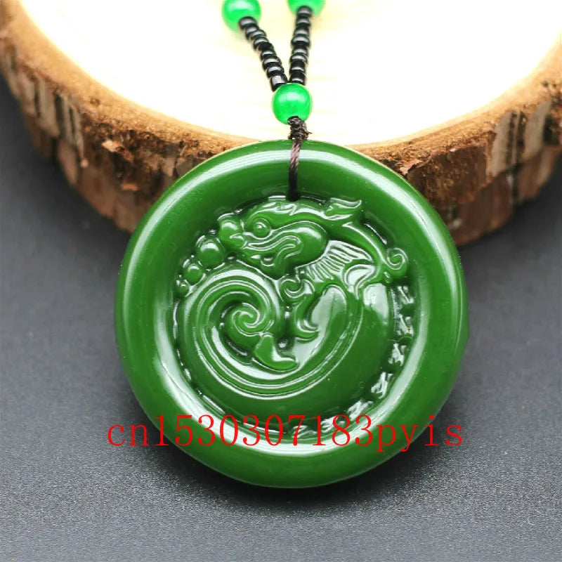 Chinese Carved Pixiu Green Jade Pendant Necklace Amulet for Men Women