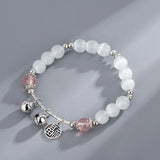 Strawberry Quartz Hetian Jade Beaded Bracelet Natural Blessing Chinese Character