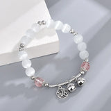 Strawberry Quartz Hetian Jade Beaded Bracelet Natural Blessing Chinese Character