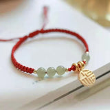 Chinese Character Blessing Charm Aventurine/Hetian Jade Red Rope Bracelet
