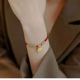 Chinese Character Blessing Charm Aventurine/Hetian Jade Red Rope Bracelet