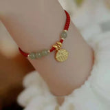 Chinese Character Blessing Charm Aventurine/Hetian Jade Red Rope Bracelet