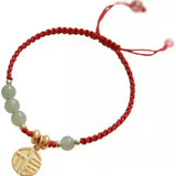 Chinese Character Blessing Charm Aventurine/Hetian Jade Red Rope Bracelet