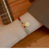 Chinese Character Blessing Charm Aventurine/Hetian Jade Red Rope Bracelet