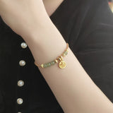 Chinese Blessing Round Charm Jade Bracelet Women Jewelry