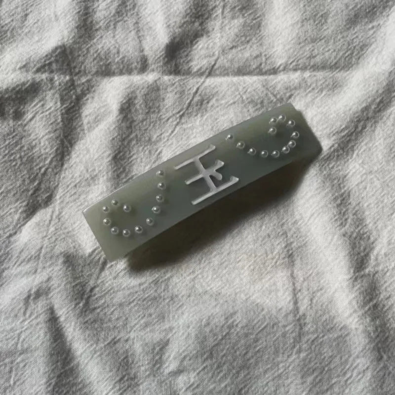 Chinese Characters Pearl Rectangle Hair Clip for Women