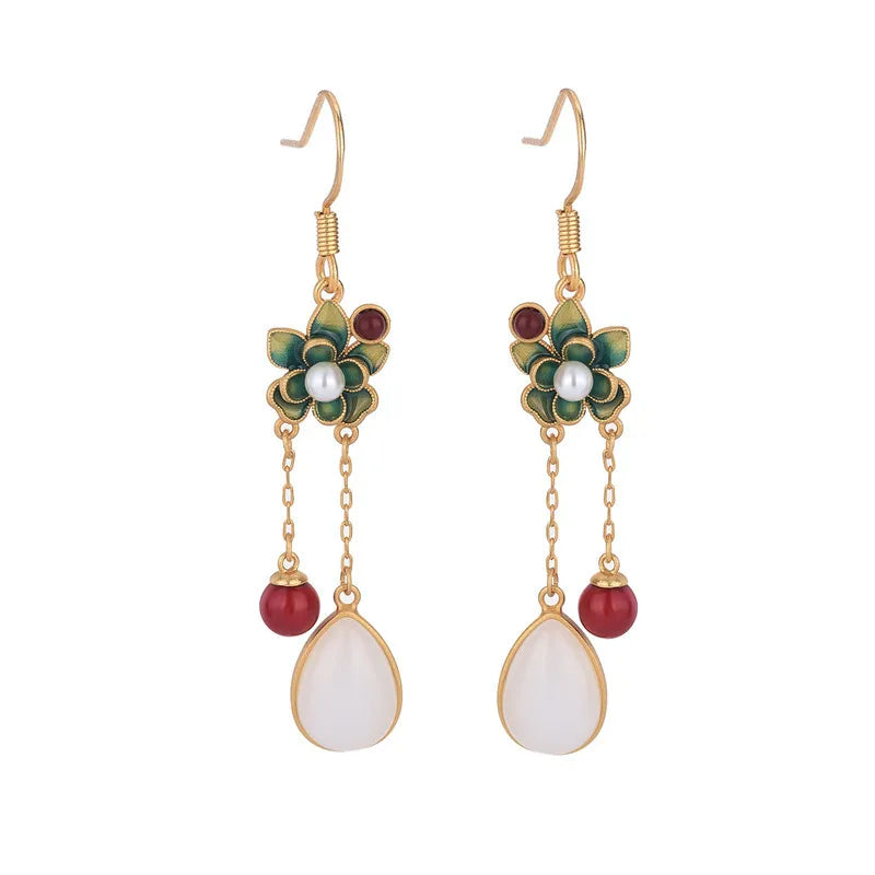 Chinese Cheongsam Style Drop Earrings Romantic Tassel Jewelry with Box