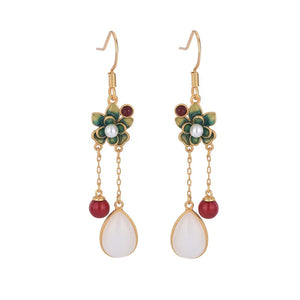 Chinese Cheongsam Style Drop Earrings Romantic Tassel Jewelry with Box