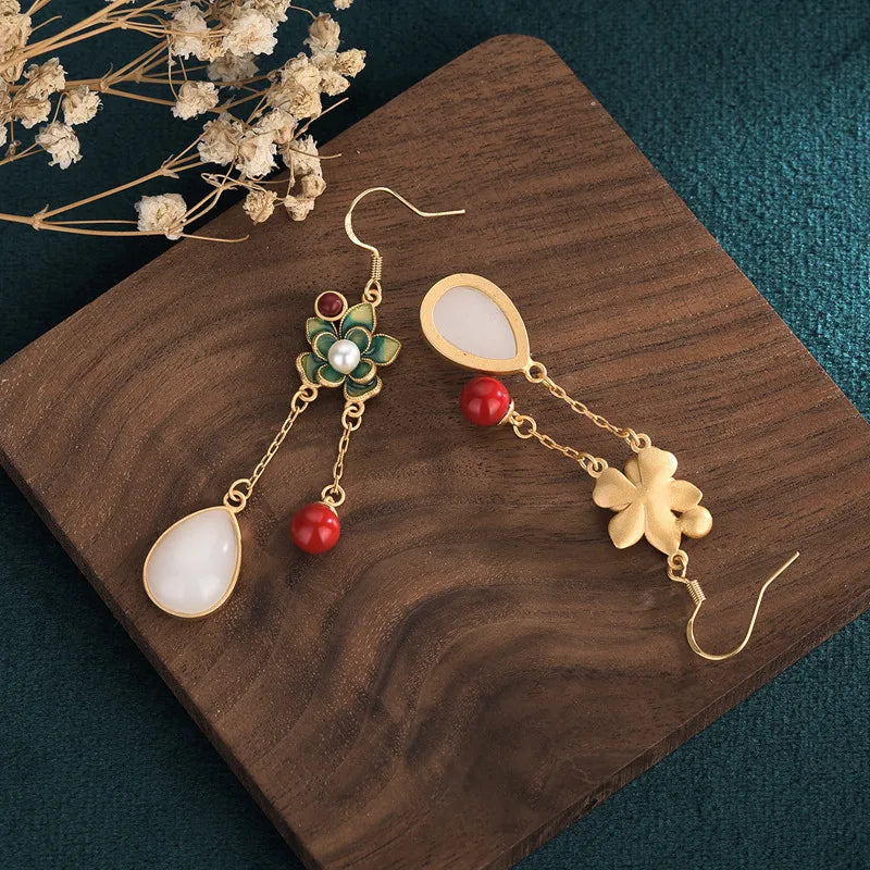 Chinese Cheongsam Style Drop Earrings Romantic Tassel Jewelry with Box