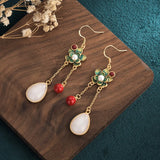 Chinese Cheongsam Style Drop Earrings Romantic Tassel Jewelry with Box