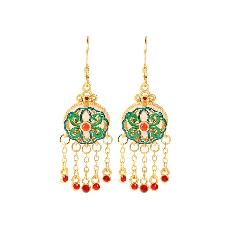 Chinese Cheongsam Style Drop Earrings for Women Oriental Tassel Jewelry