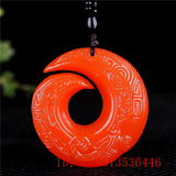 Chinese Chicken Blood Red Jade Runes Pendant Hand Carved Necklace