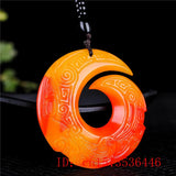 Chinese Chicken Blood Red Jade Runes Pendant Hand Carved Necklace