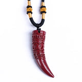 Chinese Cinnabar Jade Ox Horn Pendant Necklace Jewellery