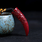 Chinese Cinnabar Jade Ox Horn Pendant Necklace Jewellery