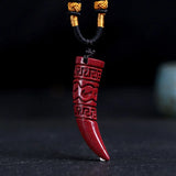 Chinese Cinnabar Jade Ox Horn Pendant Necklace Jewellery