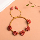 Chinese Cinnabar Rose Beads Bracelet Hand-Carved Woman