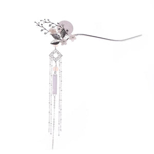Chinese Classic Hairpin Fairy Floral Moon Tassels Dress Accessory