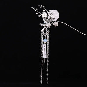 Chinese Classic Hairpin Fairy Floral Moon Tassels Dress Accessory