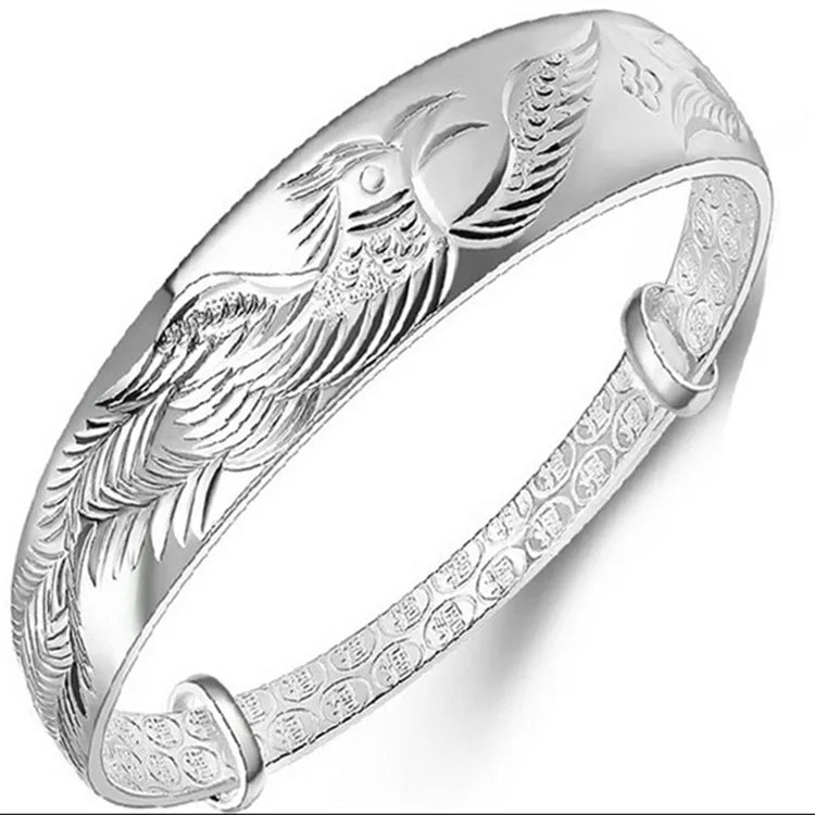 Chinese Classic Silver Phoenix Bangle Women Jewelry