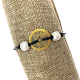 Chinese Coin 10-11mm Freshwater Pearls Bracelet with Leather 7.5 Inch