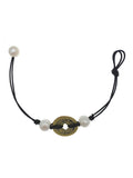 Chinese Coin 10-11mm Freshwater Pearls Bracelet with Leather 7.5 Inch