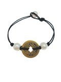 Chinese Coin 10-11mm Freshwater Pearls Bracelet with Leather 7.5 Inch