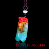 Chinese Jade Cicada Pendant Jadeite Necklace Charm Hand-Carved Amulet