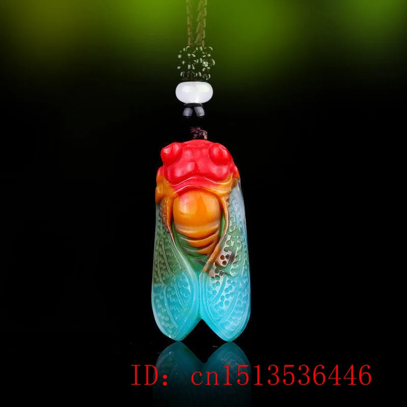 Chinese Jade Cicada Pendant Jadeite Necklace Charm Hand-Carved Amulet