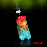 Chinese Jade Cicada Pendant Jadeite Necklace Charm Hand-Carved Amulet