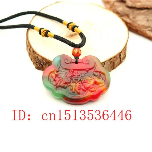 Chinese Jade Dragon Phoenix Pendant Jadeite Necklace Charm N02