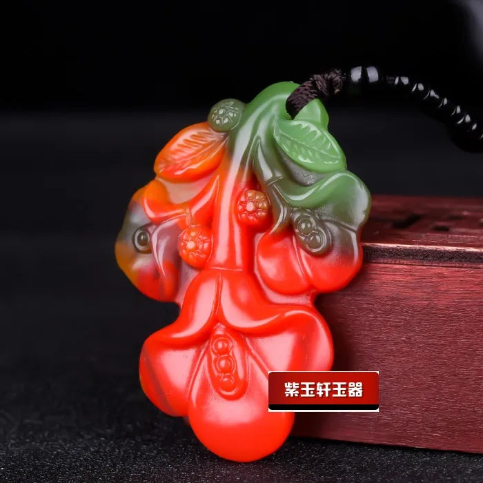 Chinese Jade Flower Pendant Necklace Charm Amulet for Women