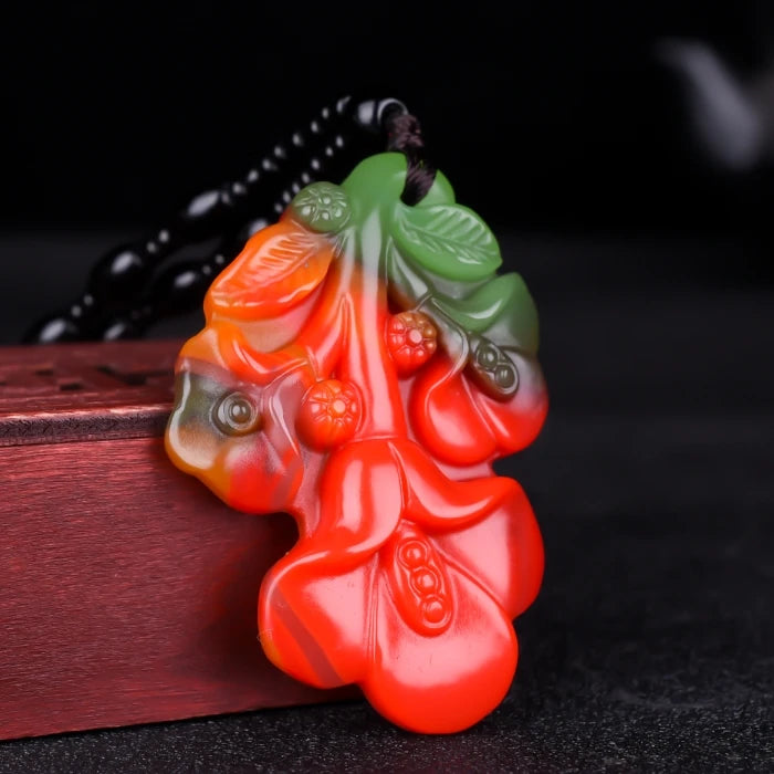 Chinese Jade Flower Pendant Necklace Charm Amulet for Women