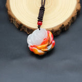 Chinese Jade Rose Flower Pendant Necklace Hand-Carved Natural Jadeite Charm