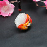 Chinese Jade Rose Flower Pendant Necklace Hand-Carved Natural Jadeite Charm
