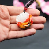 Chinese Jade Rose Flower Pendant Necklace Hand-Carved Natural Jadeite Charm