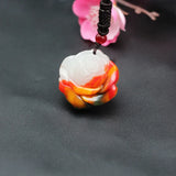Chinese Jade Rose Flower Pendant Necklace Hand-Carved Natural Jadeite Charm