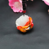 Chinese Jade Rose Flower Pendant Necklace Hand-Carved Natural Jadeite Charm