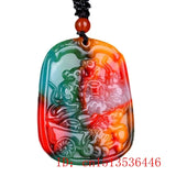 Chinese Colorful Jade Five Rats Wealth Pendant Necklace Charm
