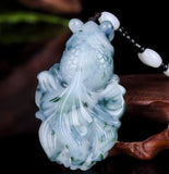 Chinese Colorful Jade Goldfish Pendant Necklace Jewelry Hand-Carved Luck Gift