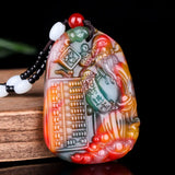 Chinese Colorful Jade Mammon Pendant Necklace Jewellery Hand-Carved