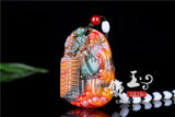 Chinese Colorful Jade Mammon Pendant Necklace Jewellery Hand-Carved
